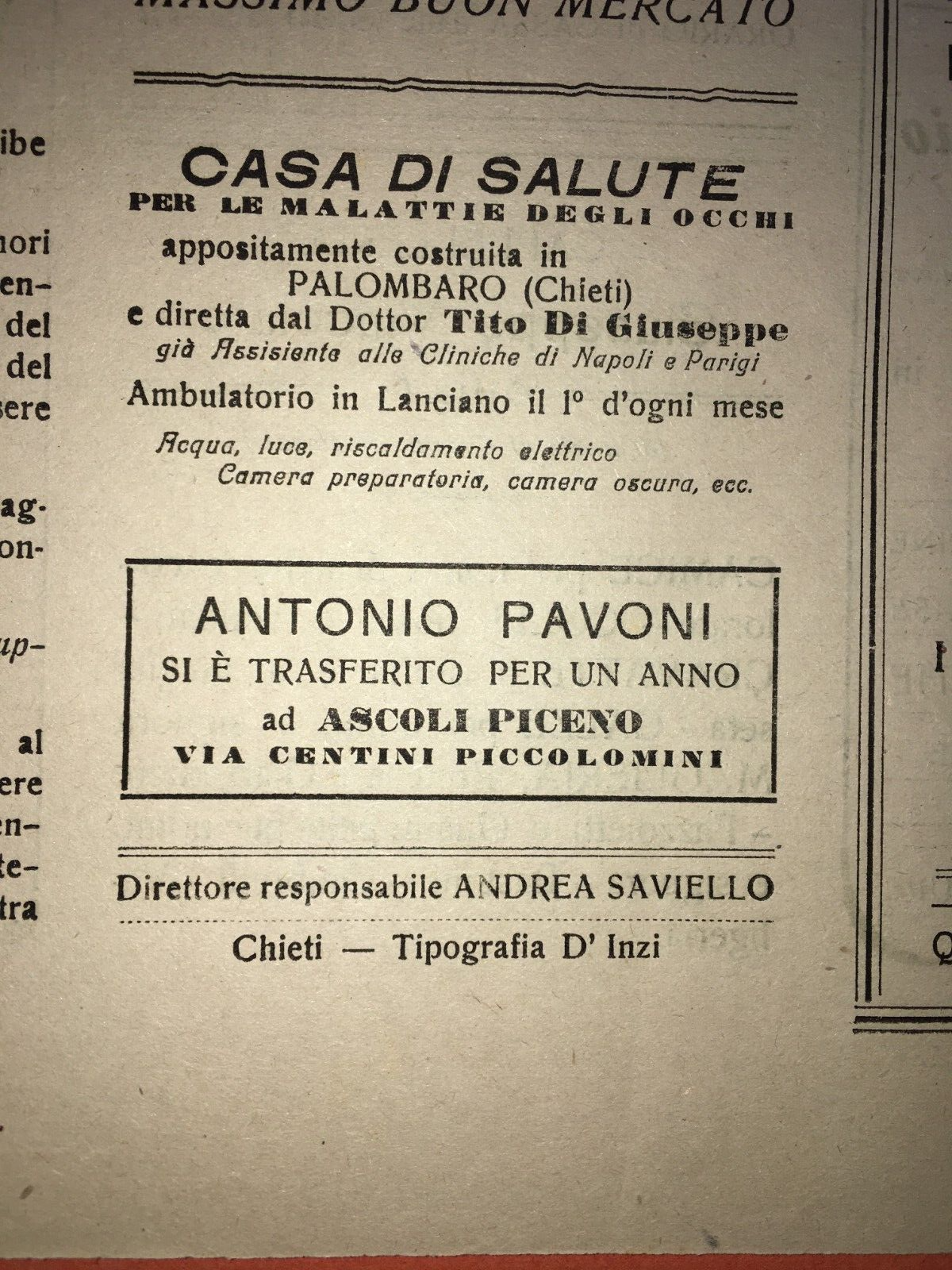 Abruzzo, Chieti: Antico Giornale L'Indipendente, Valignani, Casoli, Palena, Vasto