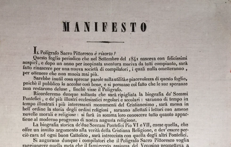 Naples, Editorial Propaganda. Religious Newspapers: Poligrafo Sacro Pittoresco, 1845