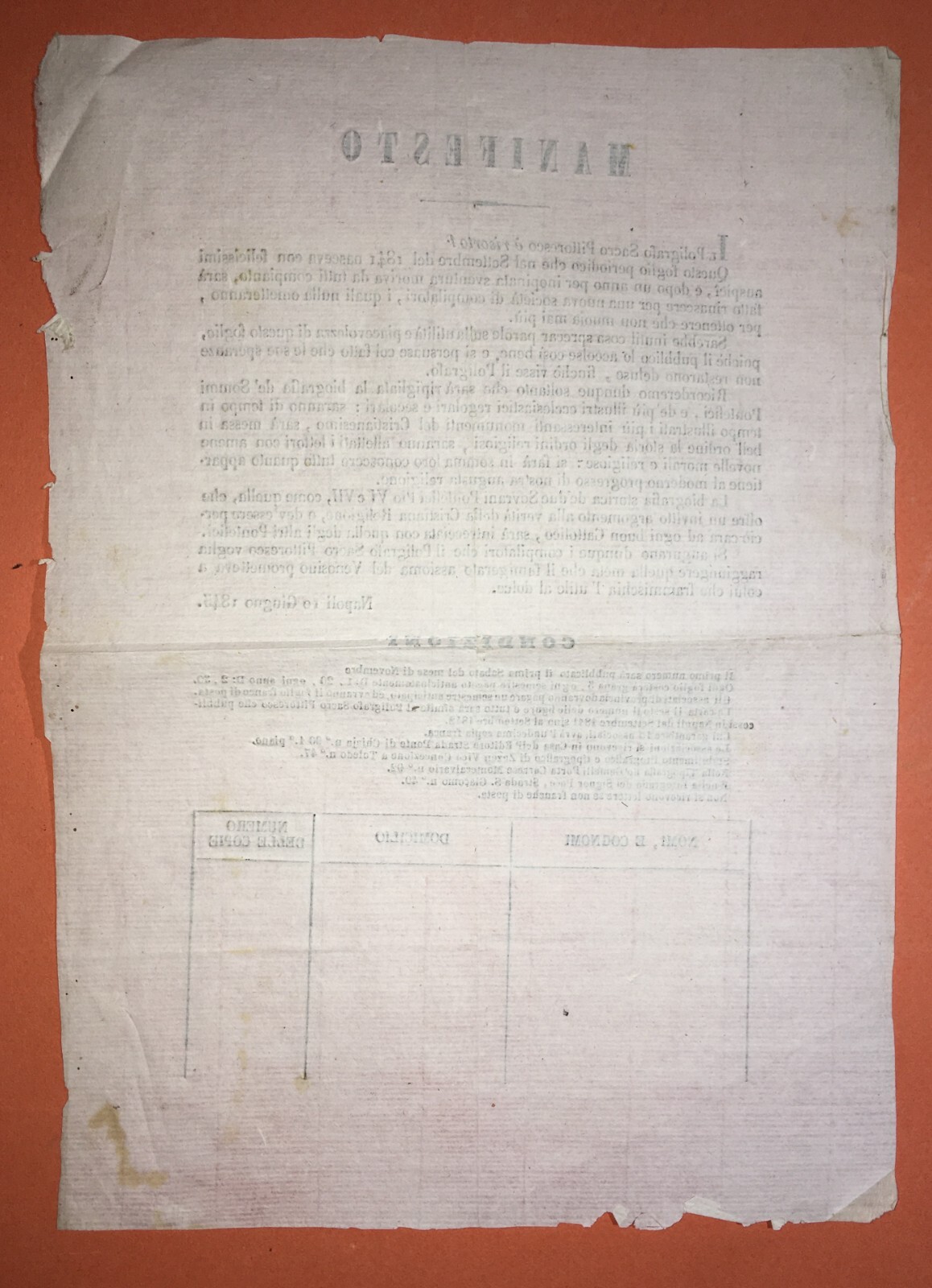 Napoli, Propaganda Editoriale. Giornali Religiosi: Poligrafo Sacro Pittoresco, 1845