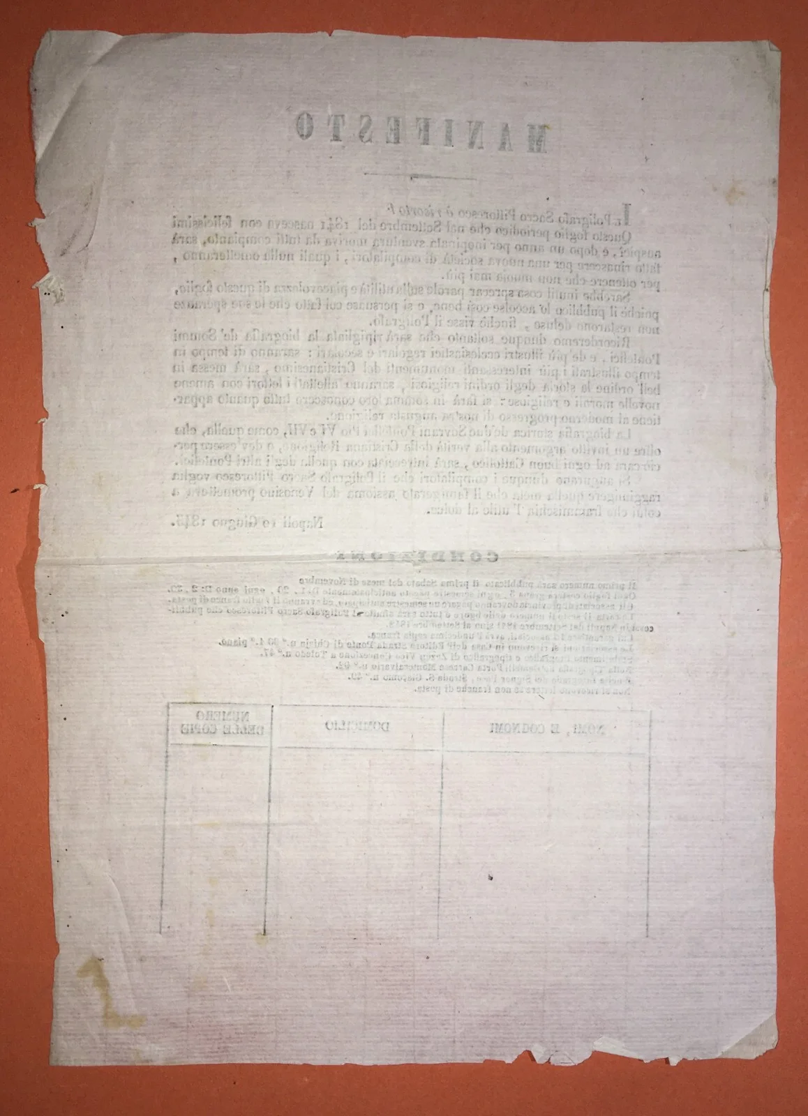 Naples, Editorial Propaganda. Religious Newspapers: Poligrafo Sacro Pittoresco, 1845