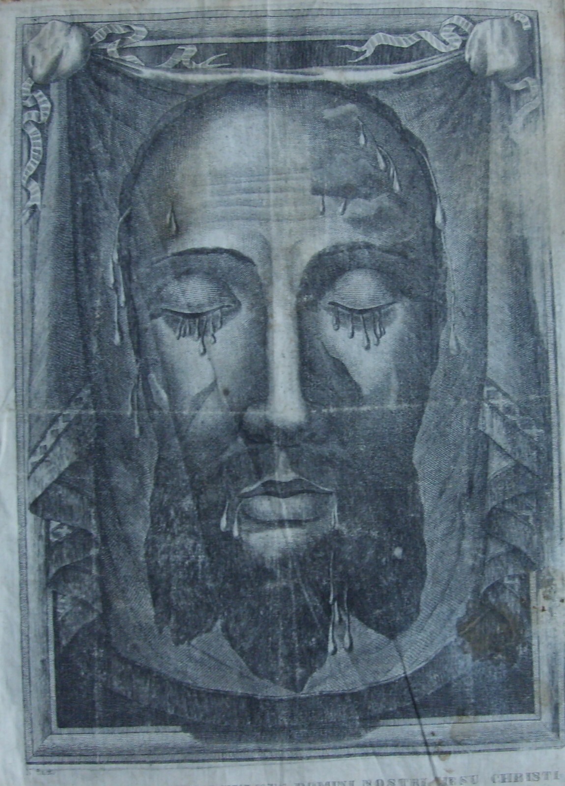 Arte Popolare Devozionale: Volto Di Cristo (Sindone). Antica Incisione Su Tela, N. Banzo