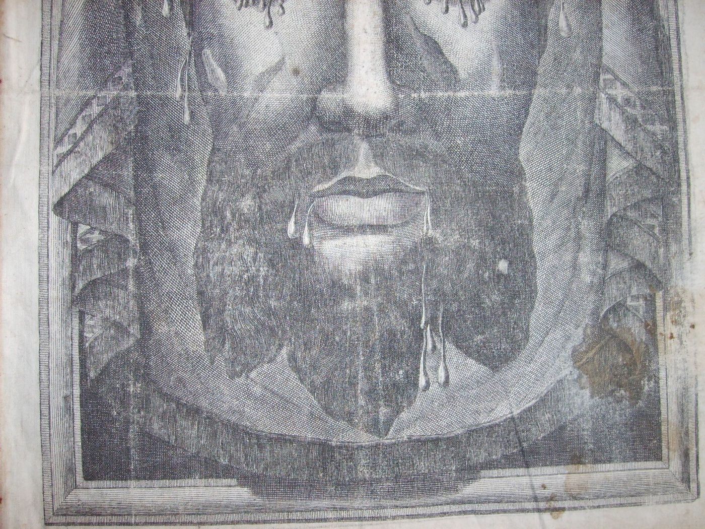 Arte Popolare Devozionale: Volto Di Cristo (Sindone). Antica Incisione Su Tela, N. Banzo