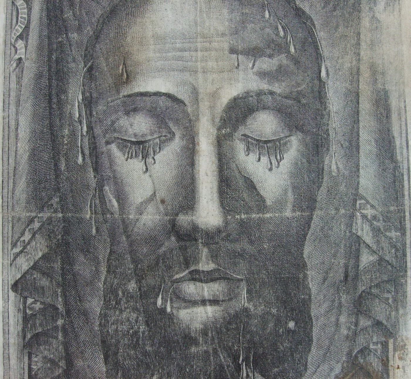 Arte Popolare Devozionale: Volto Di Cristo (Sindone). Antica Incisione Su Tela, N. Banzo