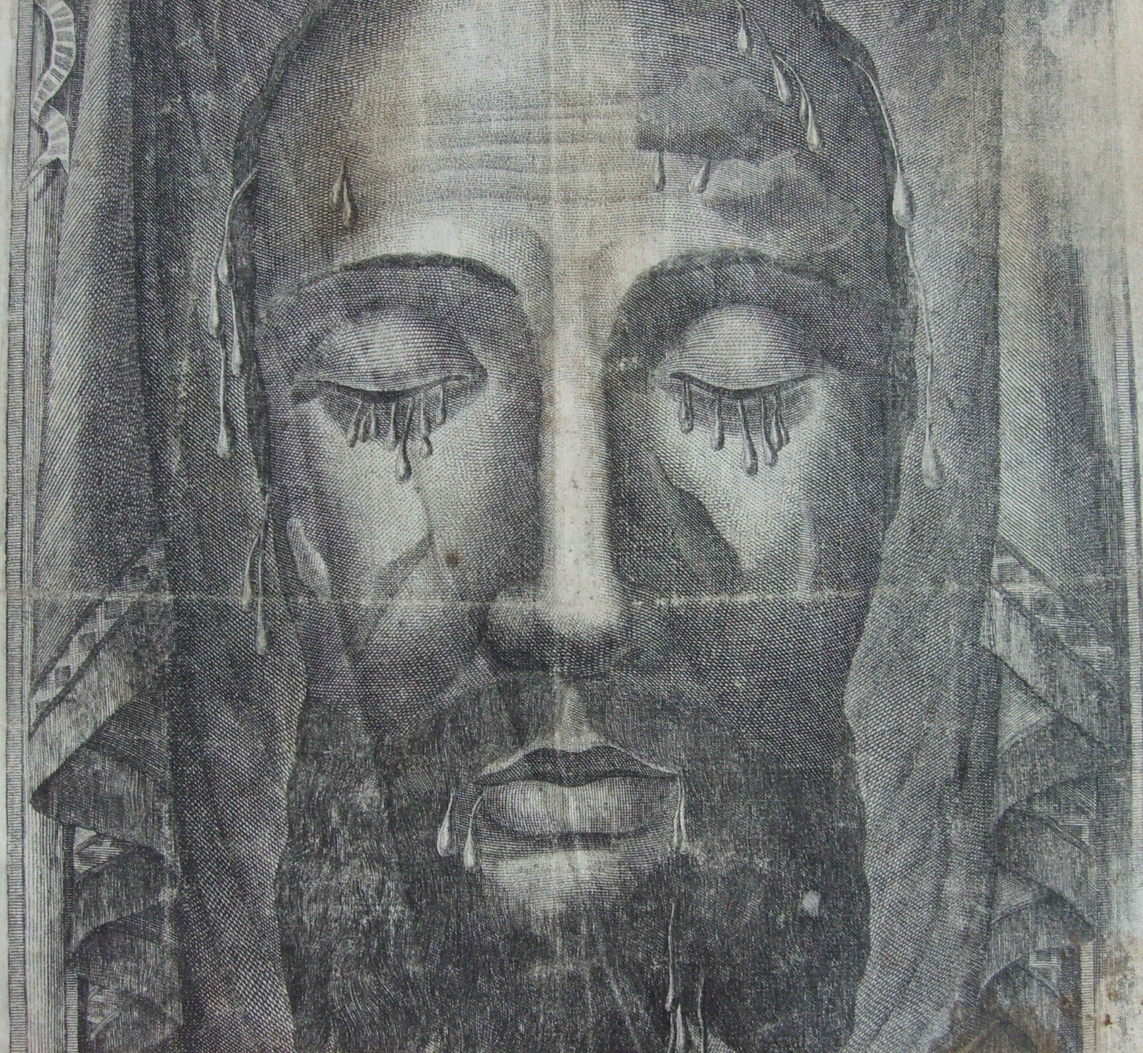Arte Popolare Devozionale: Volto Di Cristo (Sindone). Antica Incisione Su Tela, N. Banzo