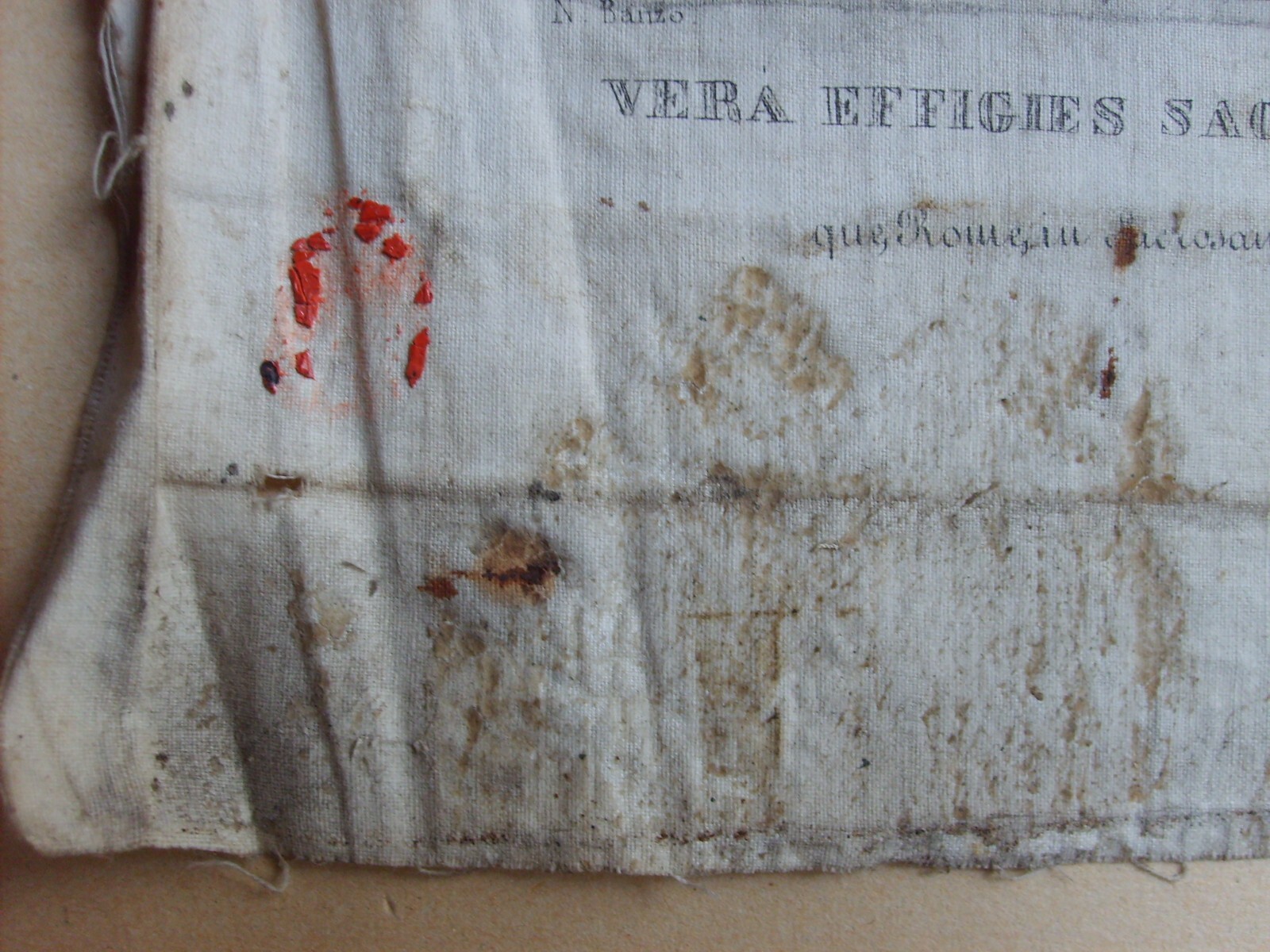 Arte Popolare Devozionale: Volto Di Cristo (Sindone). Antica Incisione Su Tela, N. Banzo