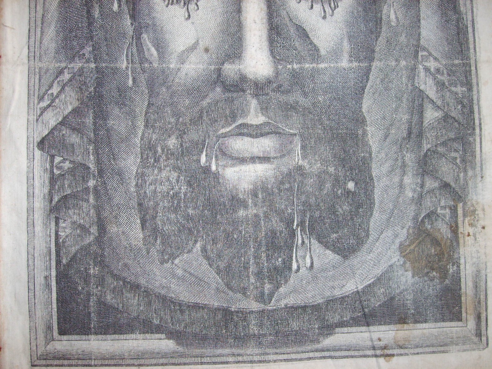 Arte Popolare Devozionale: Volto Di Cristo (Sindone). Antica Incisione Su Tela, N. Banzo