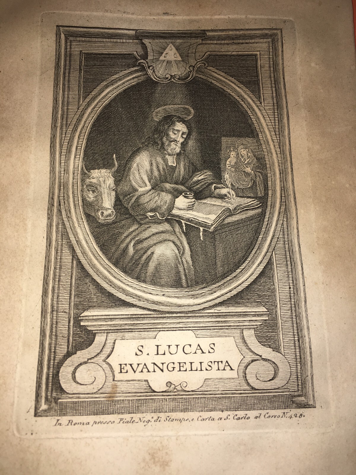 Antica Stampa Popolare Devozionale: San Luca Evangelista, Piale, Roma, Incisione