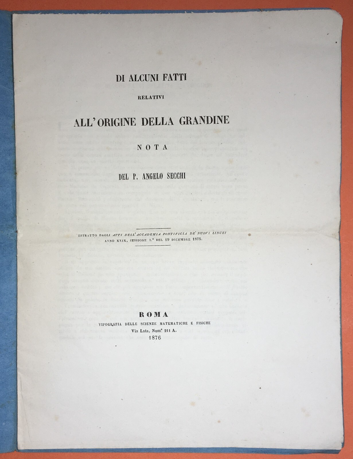 Atmosfera: Scienze Metereologiche, Fenomeno Della Grandine. Secchi, Poitevin, 1876