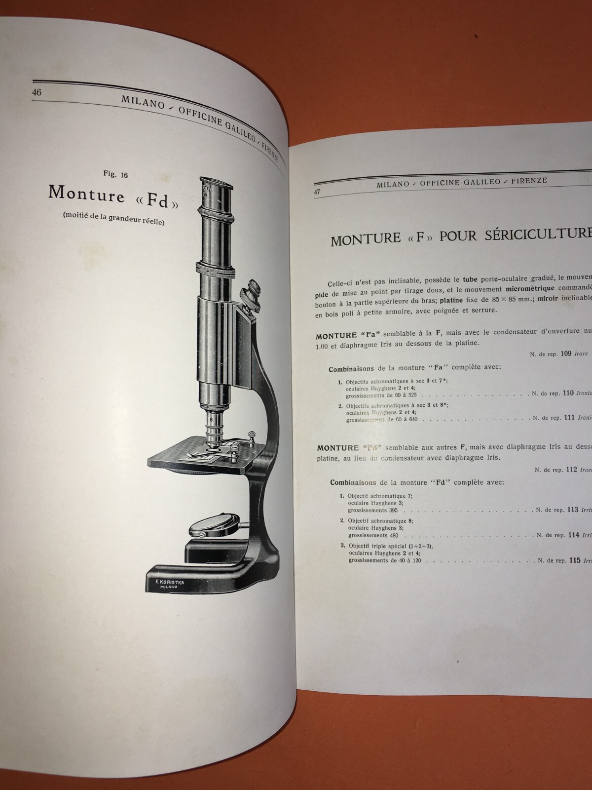 Scienza, Tecnica, Ottica, Microscopia   Koristka, Officine Galileo   Catalogo, 1931
