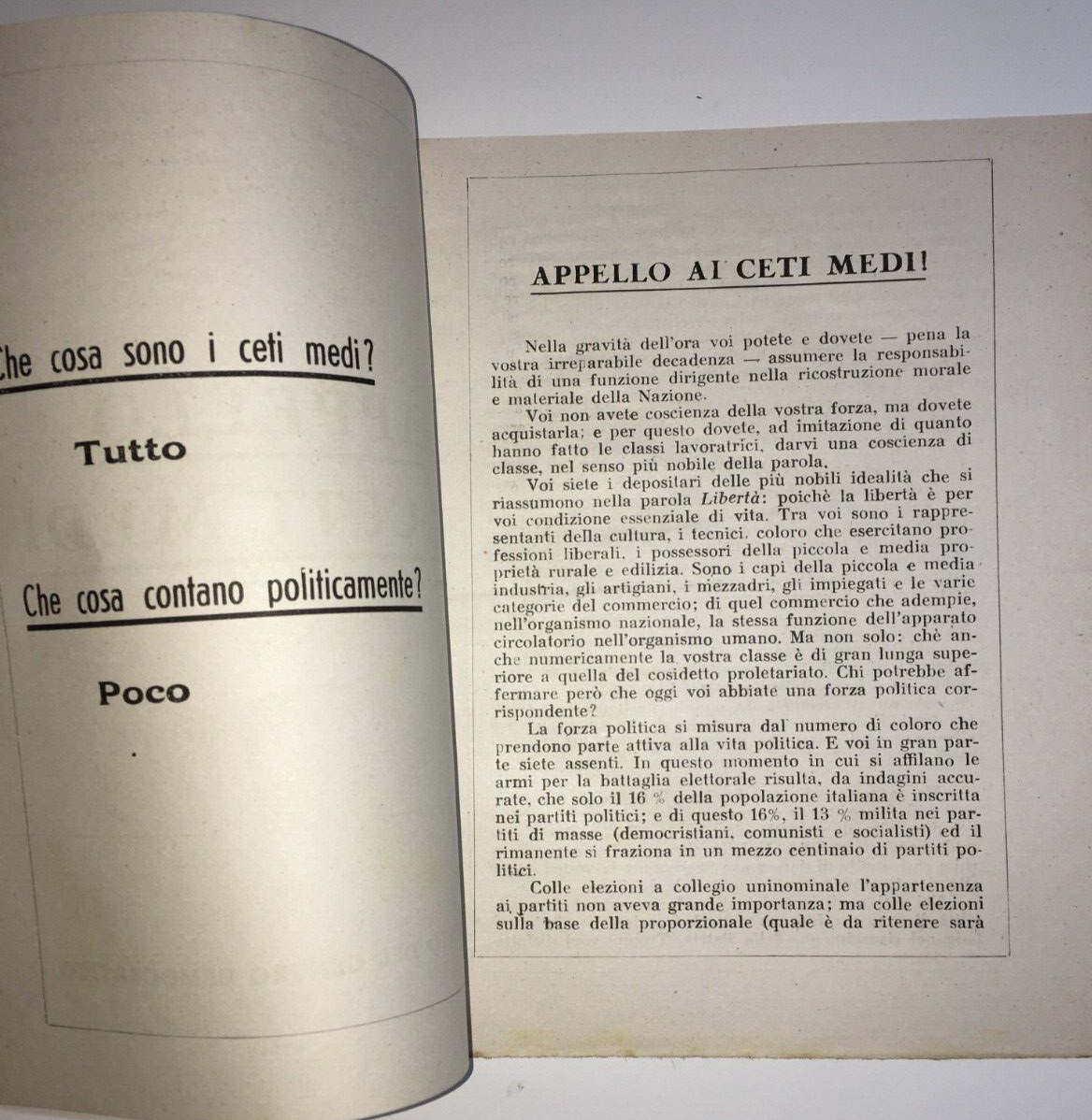 Appello Ai Ceti Medi. Politica, Economia, Lavoro E Antifascismo