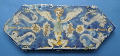 Antica Mattonella In Maiolica Napoletana. Motivi Allegorici. Riggiola Giustiniani