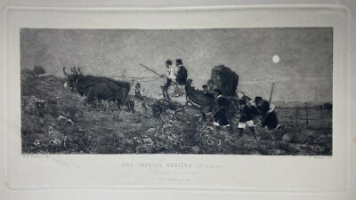 Incisione d'Arte Antica: Sardegna, Folklore Sardo. Artista Quadrone, Incisore Turletti