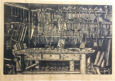Marche: Bruno Da Osimo. Xilografia Originale "La Bottega Di Mio Padre" (Biennale Di Venezia)
