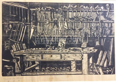 Marche: Bruno Da Osimo. Xilografia Originale "La Bottega Di Mio Padre" (Biennale Di Venezia)