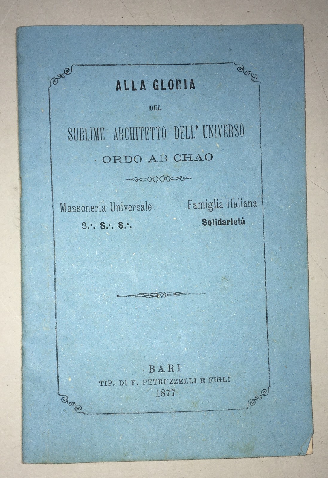Massoneria, Puglia, Bari, Statuto Tellone Bruto: Antica Edizione Autenticata, 1877