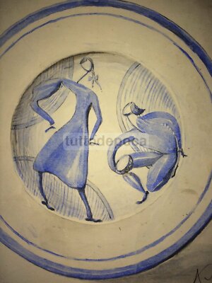 Bozzetto Decorativo Per Ceramica, Dipinto Siglato, Epoca Gio Ponti