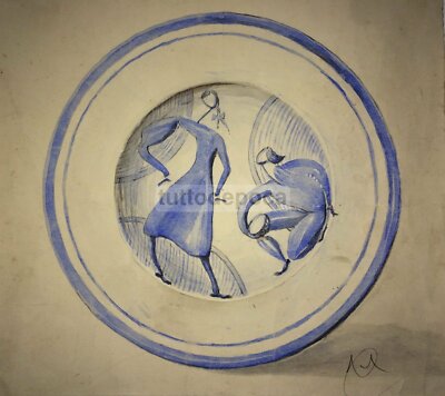 Bozzetto Decorativo Per Ceramica, Dipinto Siglato, Epoca Gio Ponti