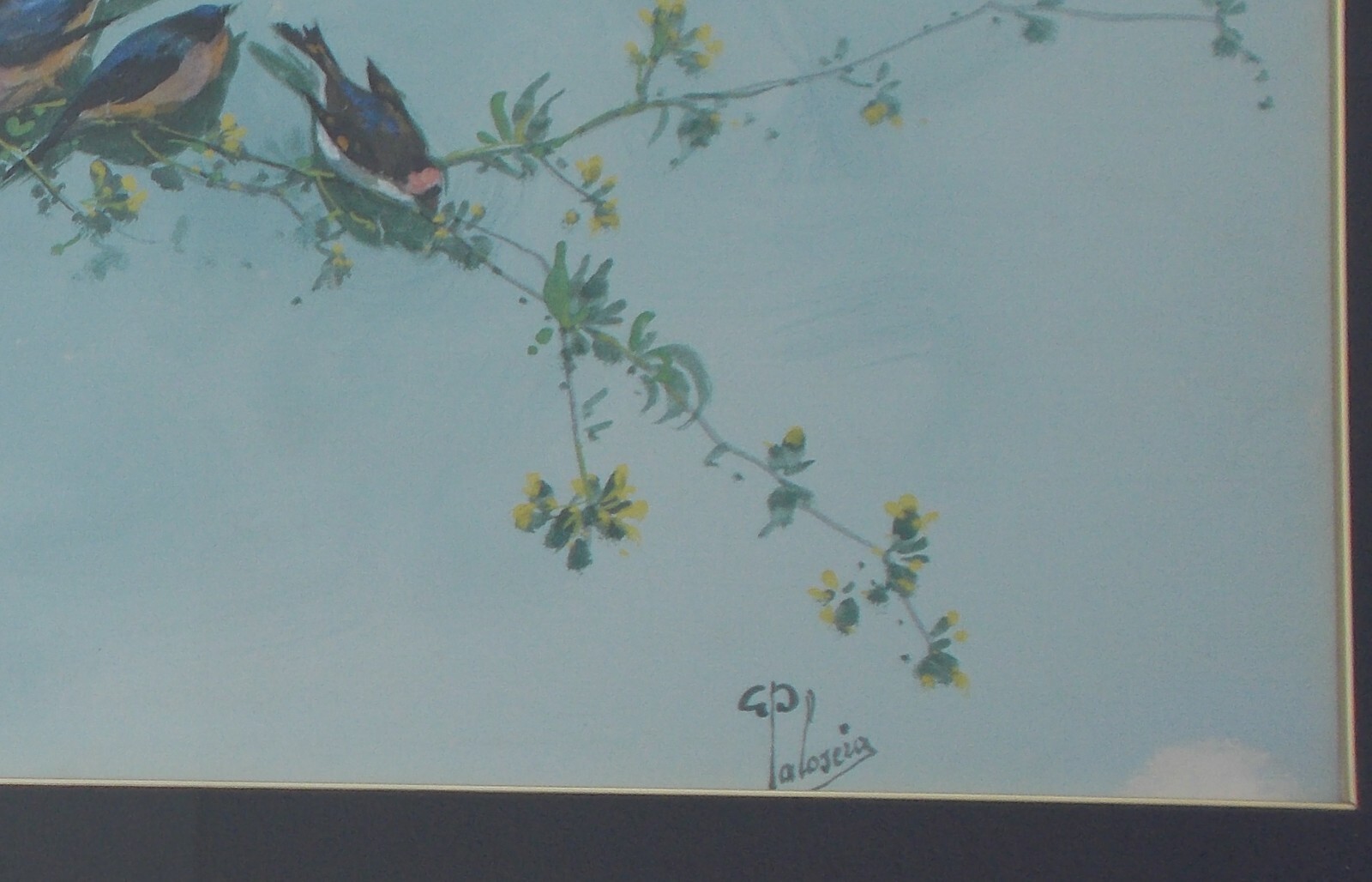 Gaetano Paloscia, Tralci Floreali Con Uccellini, Dipinto A Tempera