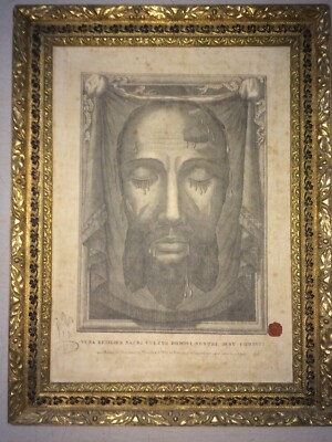 Arte Popolare Devozionale   Volto Di Cristo   Sindone   Antica Incisione Su Tessuto