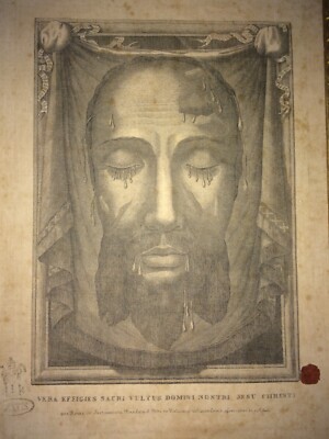 Arte Popolare Devozionale   Volto Di Cristo   Sindone   Antica Incisione Su Tessuto