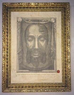 Arte Popolare Devozionale   Volto Di Cristo   Sindone   Antica Incisione Su Tessuto