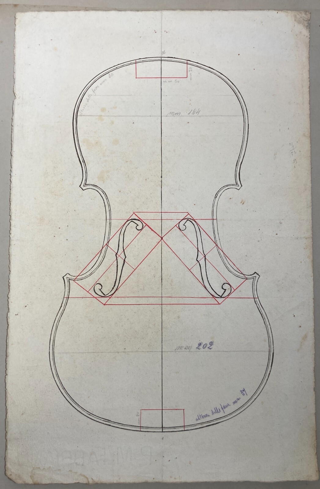 Musica: Liuteria, Antichi Progetti Di Violino. Disegni Originali Su Due Fogli d'Epoca.