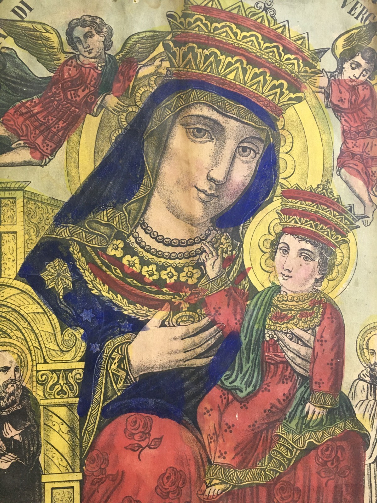 Antica Stampa Popolare Devozionale Madonna Di Montevergine Irpinia