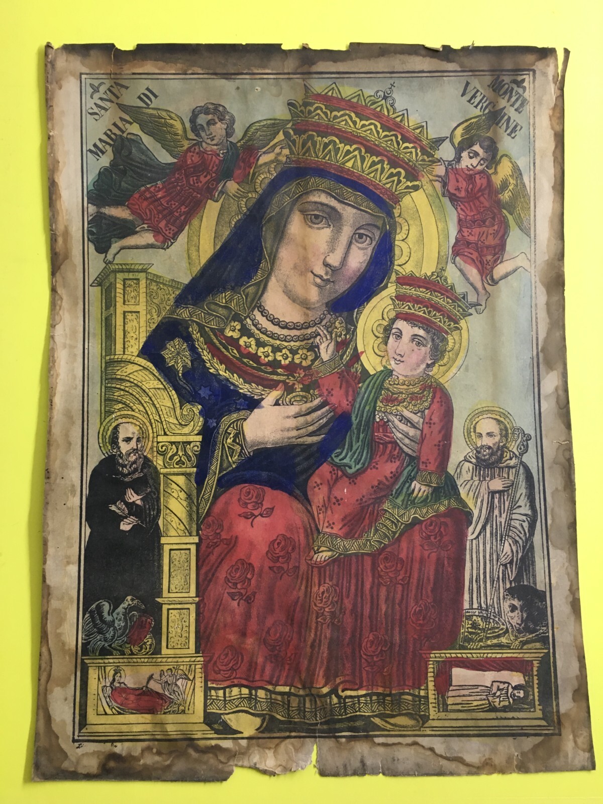 Antica Stampa Popolare Devozionale Madonna Di Montevergine Irpinia