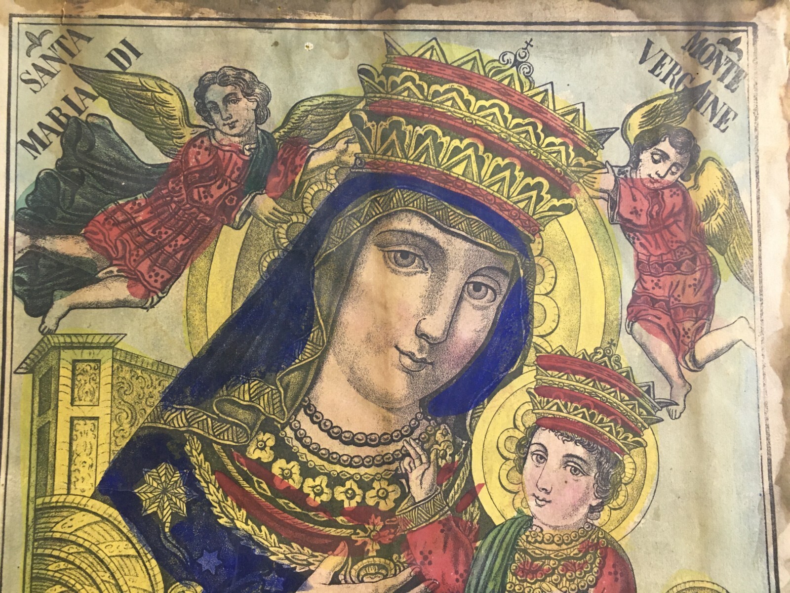 Antica Stampa Popolare Devozionale Madonna Di Montevergine Irpinia