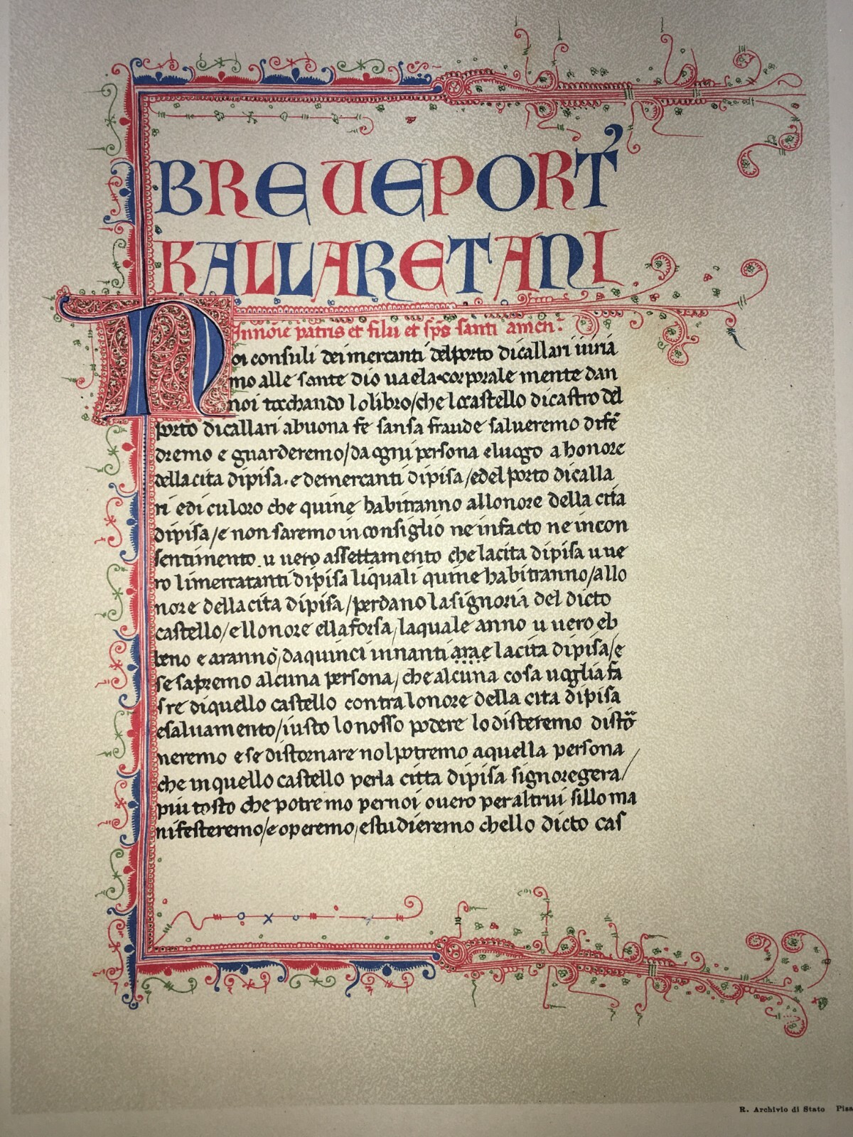 Sardegna: Porto Di Cagliari. Assicurazioni Medievali E Pagina Miniata. Stampa d'Epoca
