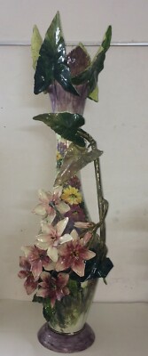Grande Vaso In Ceramica Con Decori Floreali Mollica, Napoli, Epoca Liberty