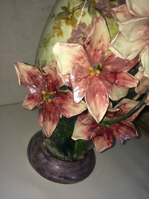 Grande Vaso In Ceramica Con Decori Floreali Mollica, Napoli, Epoca Liberty