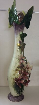 Grande Vaso In Ceramica Con Decori Floreali Mollica, Napoli, Epoca Liberty