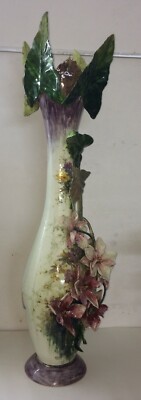 Grande Vaso In Ceramica Con Decori Floreali Mollica, Napoli, Epoca Liberty