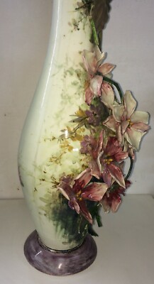 Grande Vaso In Ceramica Con Decori Floreali Mollica, Napoli, Epoca Liberty