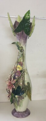 Grande Vaso In Ceramica Con Decori Floreali Mollica, Napoli, Epoca Liberty