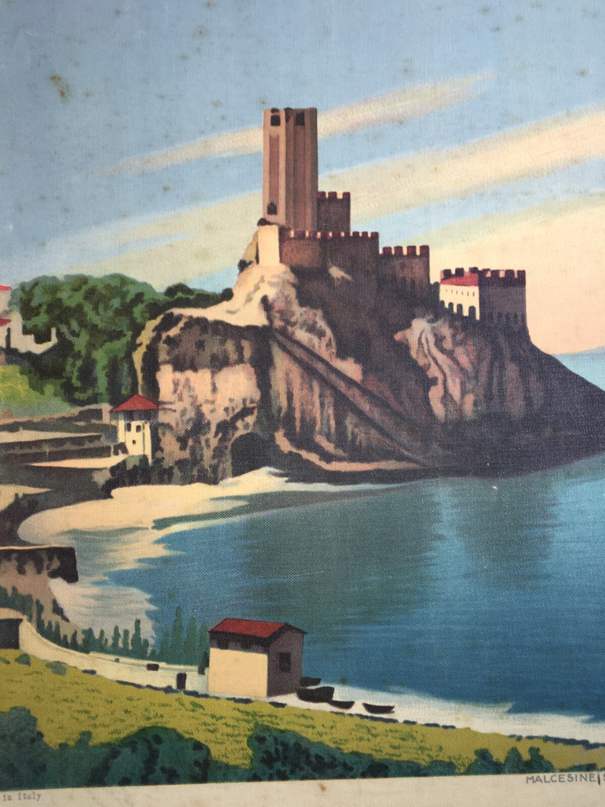 Lago Di Garda, Malcesine: Grande Veduta Panoramica. Stampa A Colori Su Tela