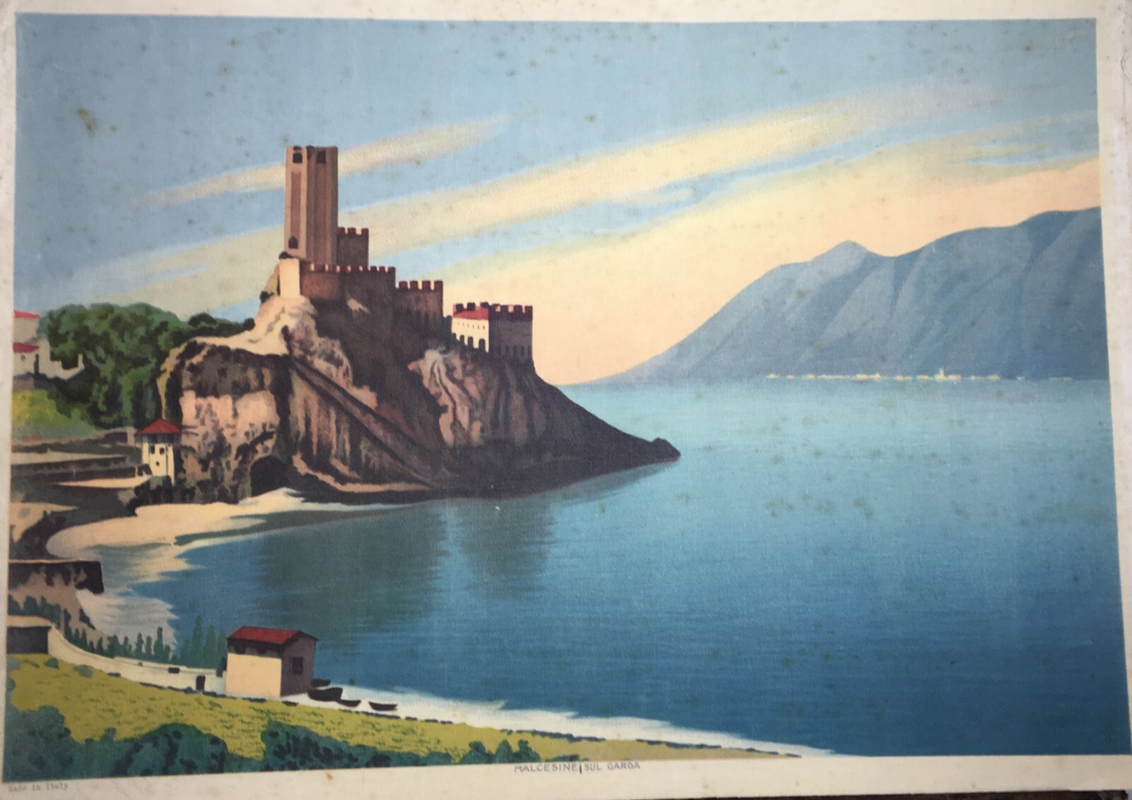 Lago Di Garda, Malcesine: Grande Veduta Panoramica. Stampa A Colori Su Tela