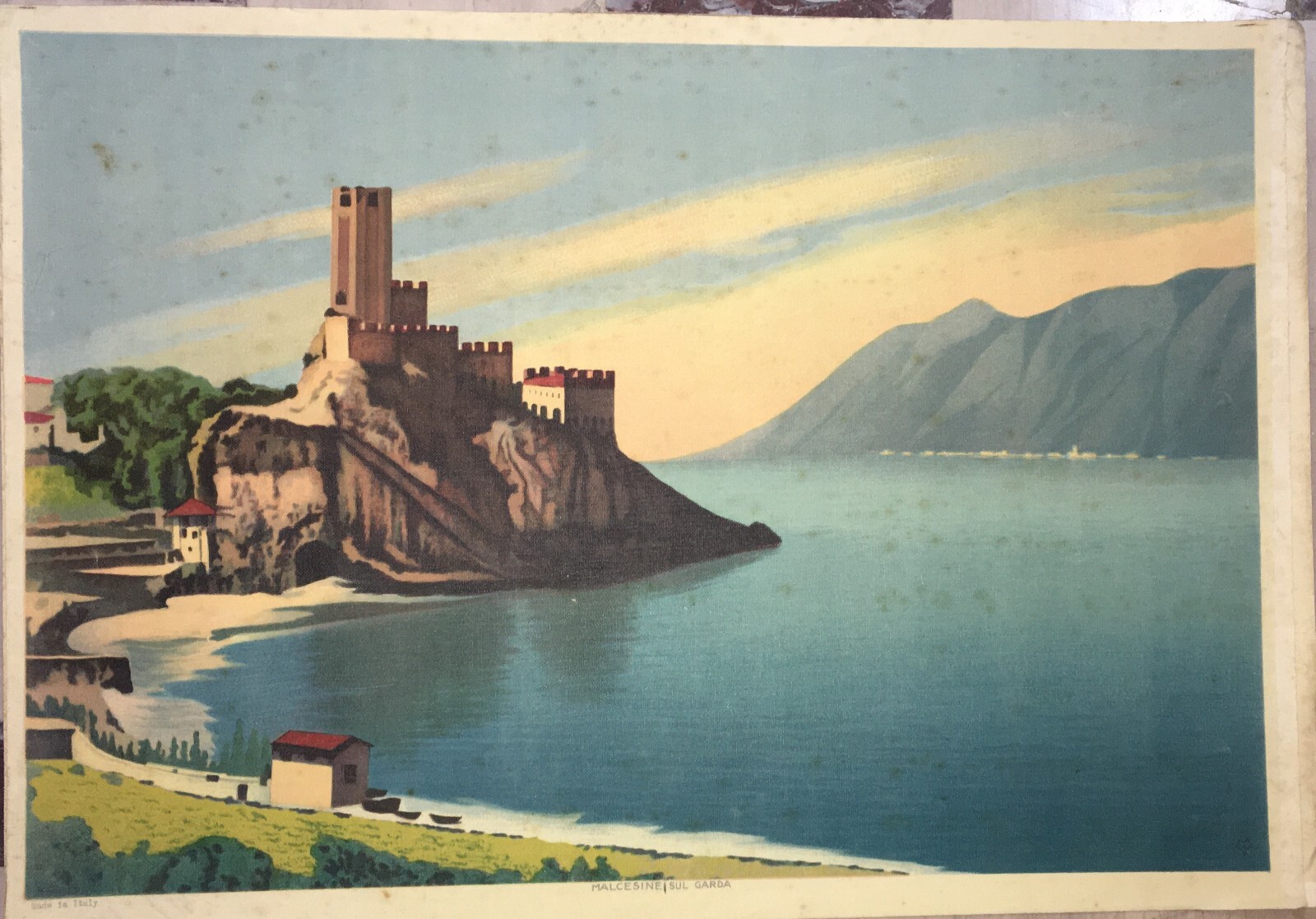 Lago Di Garda, Malcesine: Grande Veduta Panoramica. Stampa A Colori Su Tela