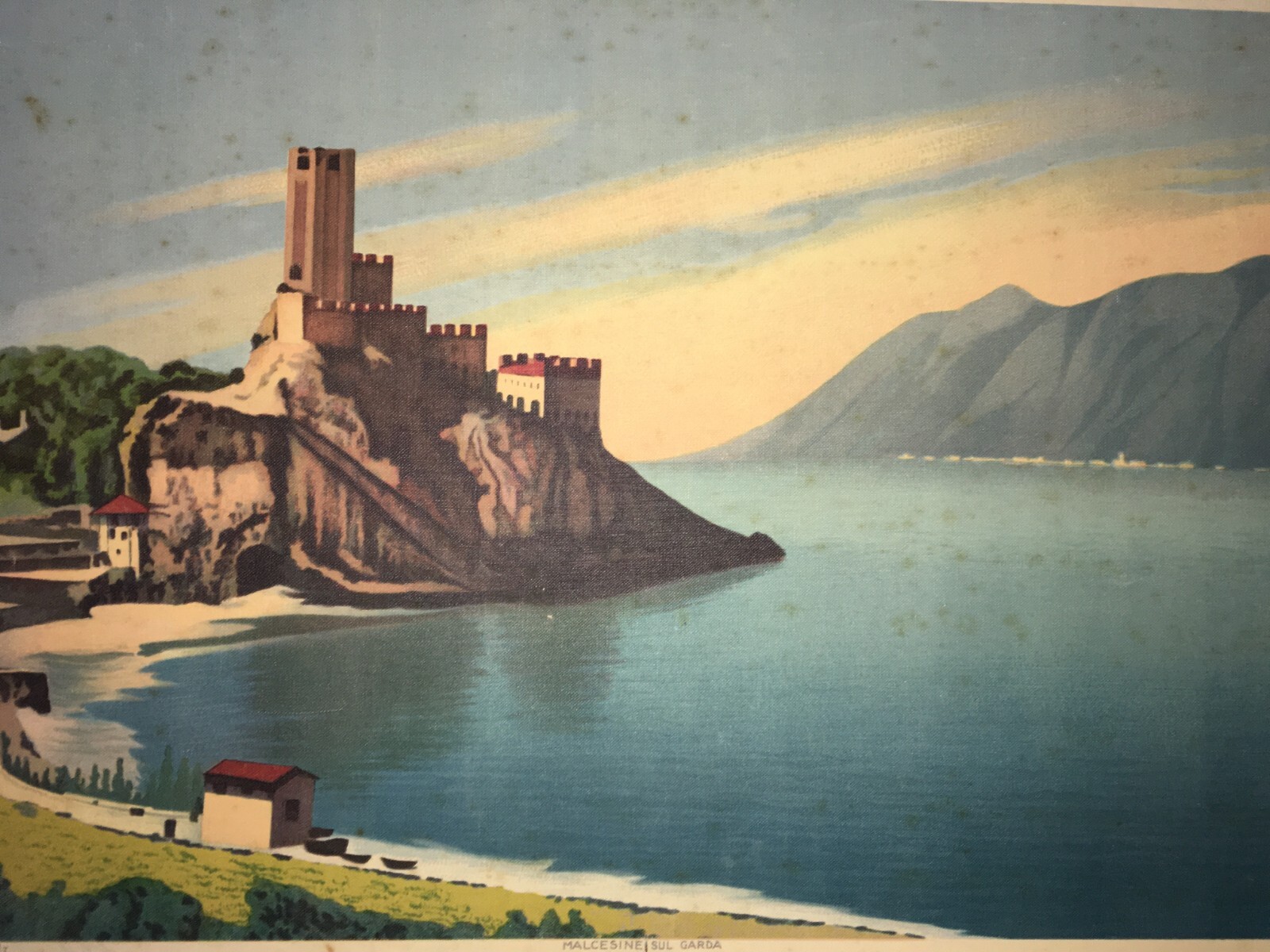 Lago Di Garda, Malcesine: Grande Veduta Panoramica. Stampa A Colori Su Tela