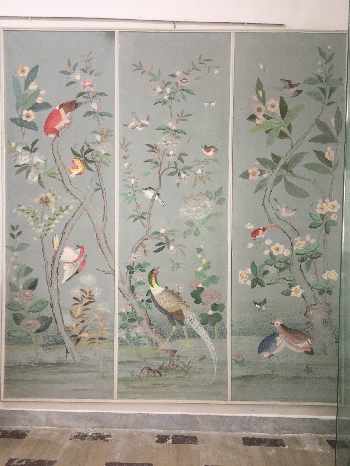 Artistico E Decorativo Grande Dipinto   Fiori E Uccelli   Pannello Con Tre Scene