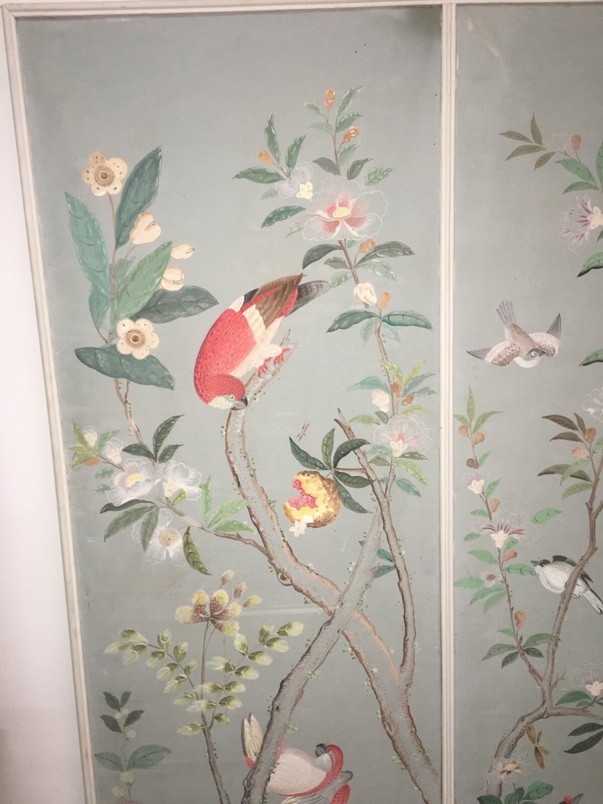 Artistico E Decorativo Grande Dipinto   Fiori E Uccelli   Pannello Con Tre Scene