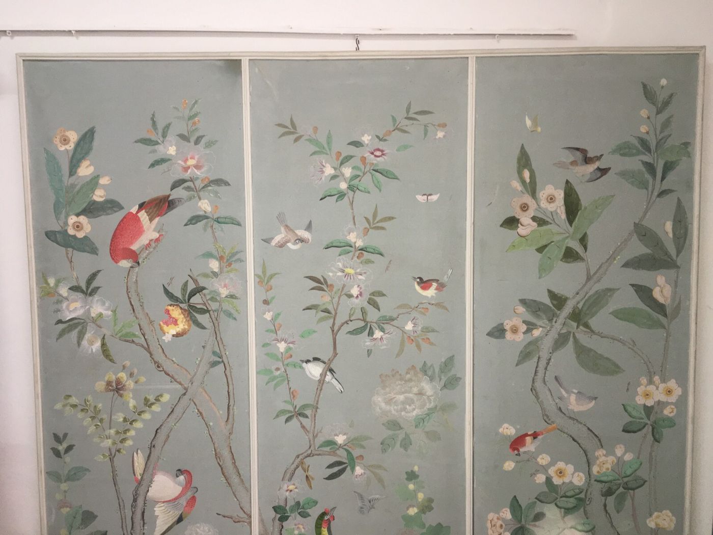 Artistico E Decorativo Grande Dipinto   Fiori E Uccelli   Pannello Con Tre Scene