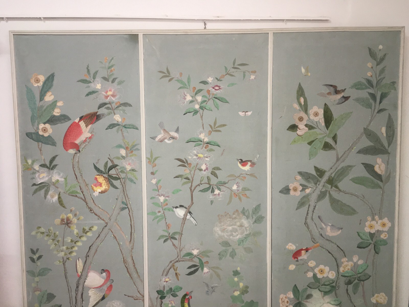 Artistico E Decorativo Grande Dipinto   Fiori E Uccelli   Pannello Con Tre Scene