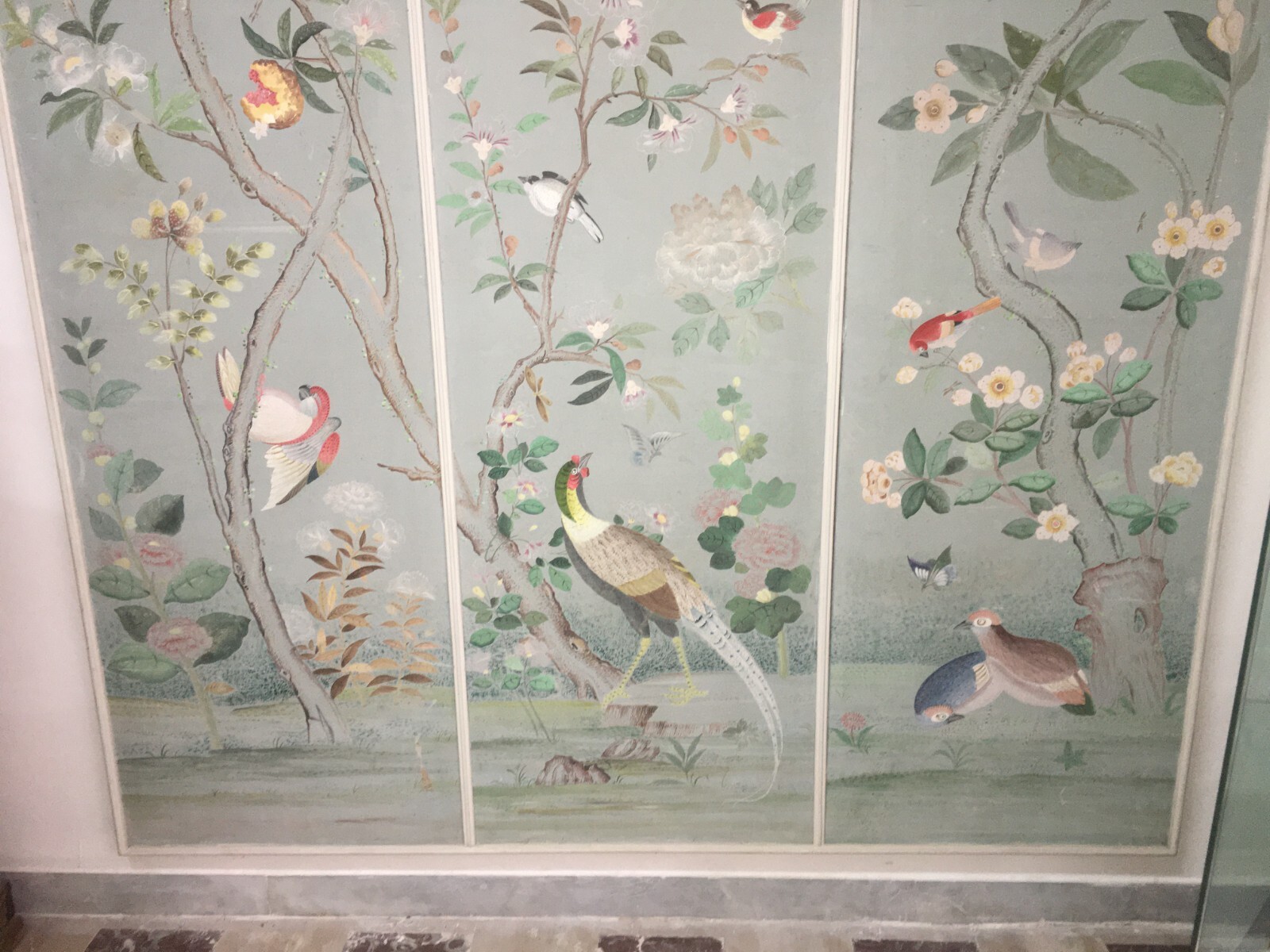 Artistico E Decorativo Grande Dipinto   Fiori E Uccelli   Pannello Con Tre Scene