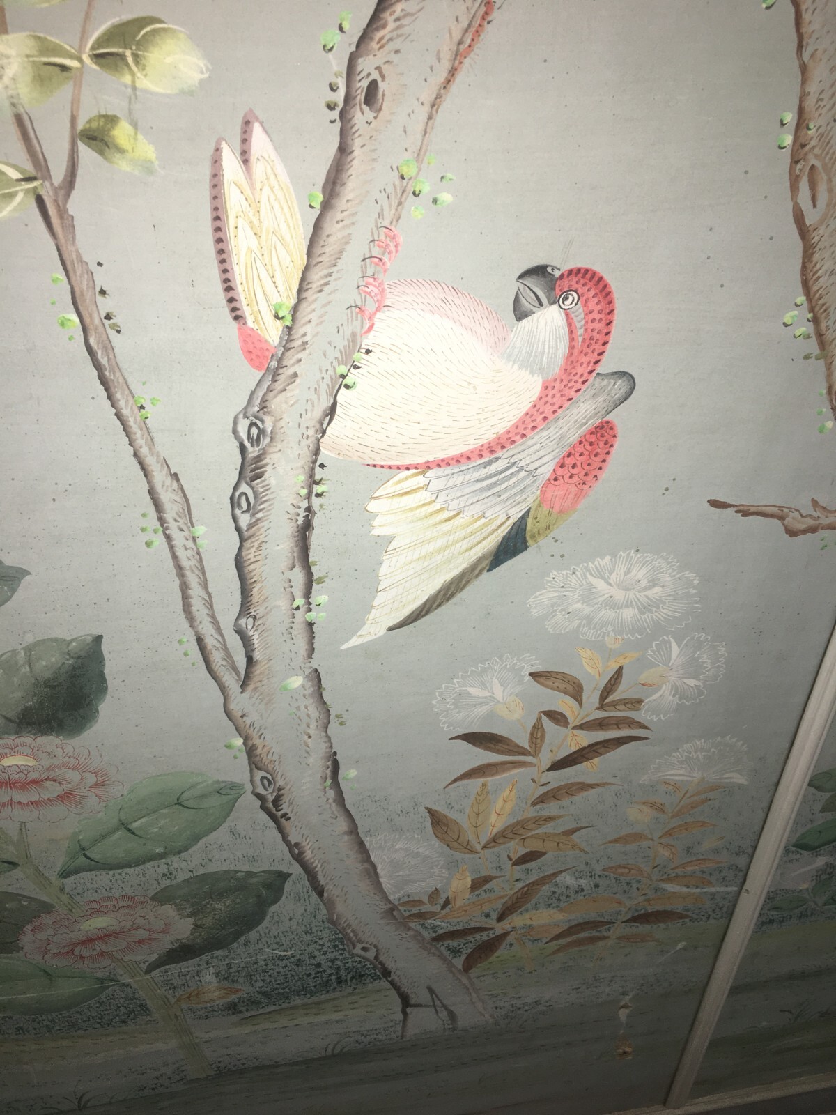 Artistico E Decorativo Grande Dipinto   Fiori E Uccelli   Pannello Con Tre Scene