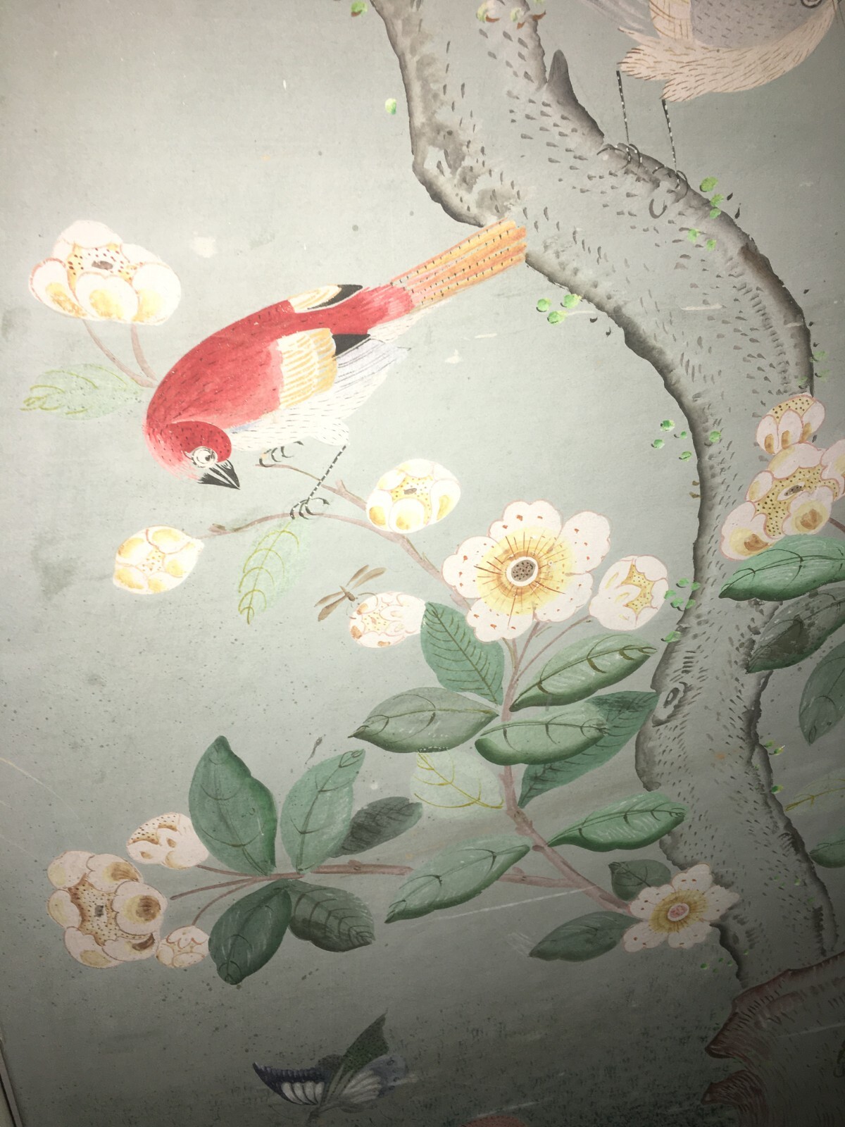Artistico E Decorativo Grande Dipinto   Fiori E Uccelli   Pannello Con Tre Scene