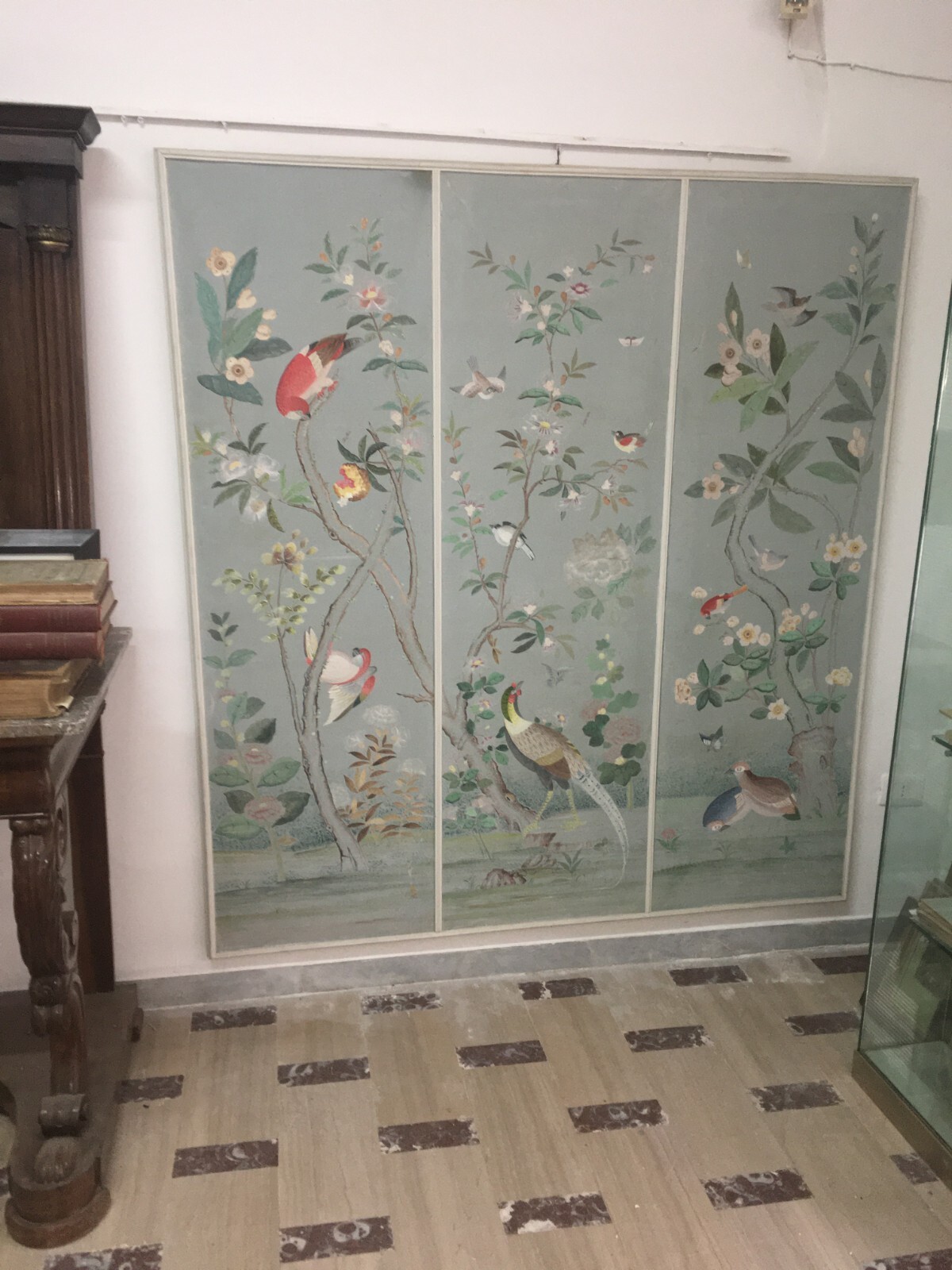 Artistico E Decorativo Grande Dipinto   Fiori E Uccelli   Pannello Con Tre Scene
