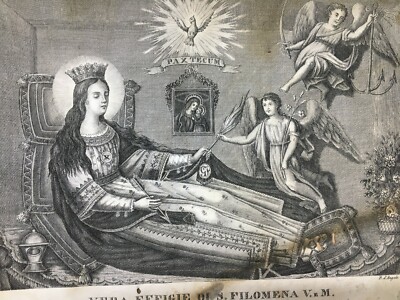 Arte Devozionale Napoletana: Stampa Antica Di Santa Filomena Con Angeli