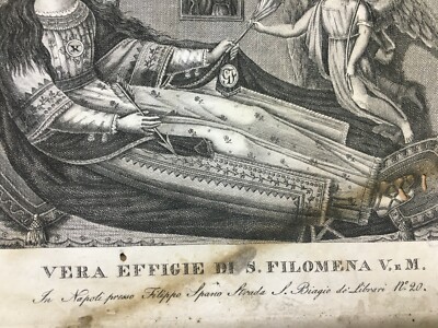 Arte Devozionale Napoletana: Stampa Antica Di Santa Filomena Con Angeli